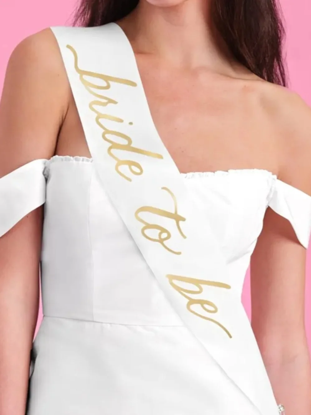Bride to Be White Satin Sash with Gold Script